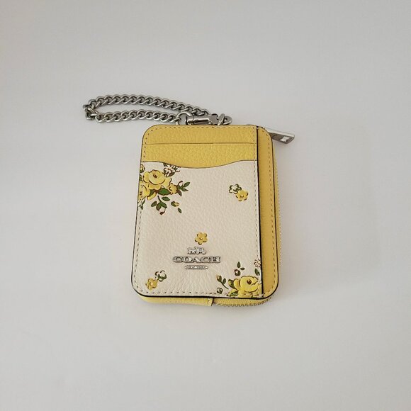 Coach Handbags - Coach CAU44 Zip Card Case Floral Print Leather Mini Wallet Chalk Multi